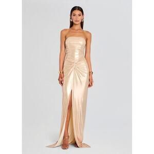 Stunning $798 Retrofete Maytal Dress Latte Gold Lame Knotted Designer Dress M